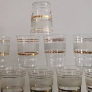 Set of 5 water glasses and 5 aperitif glasses with granite decorations and gold edging from the 1950s