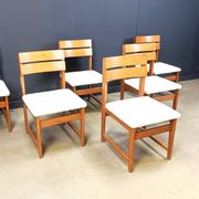 Set of 6 brutalist oak and bouclé fabric dining chairs, 1970s