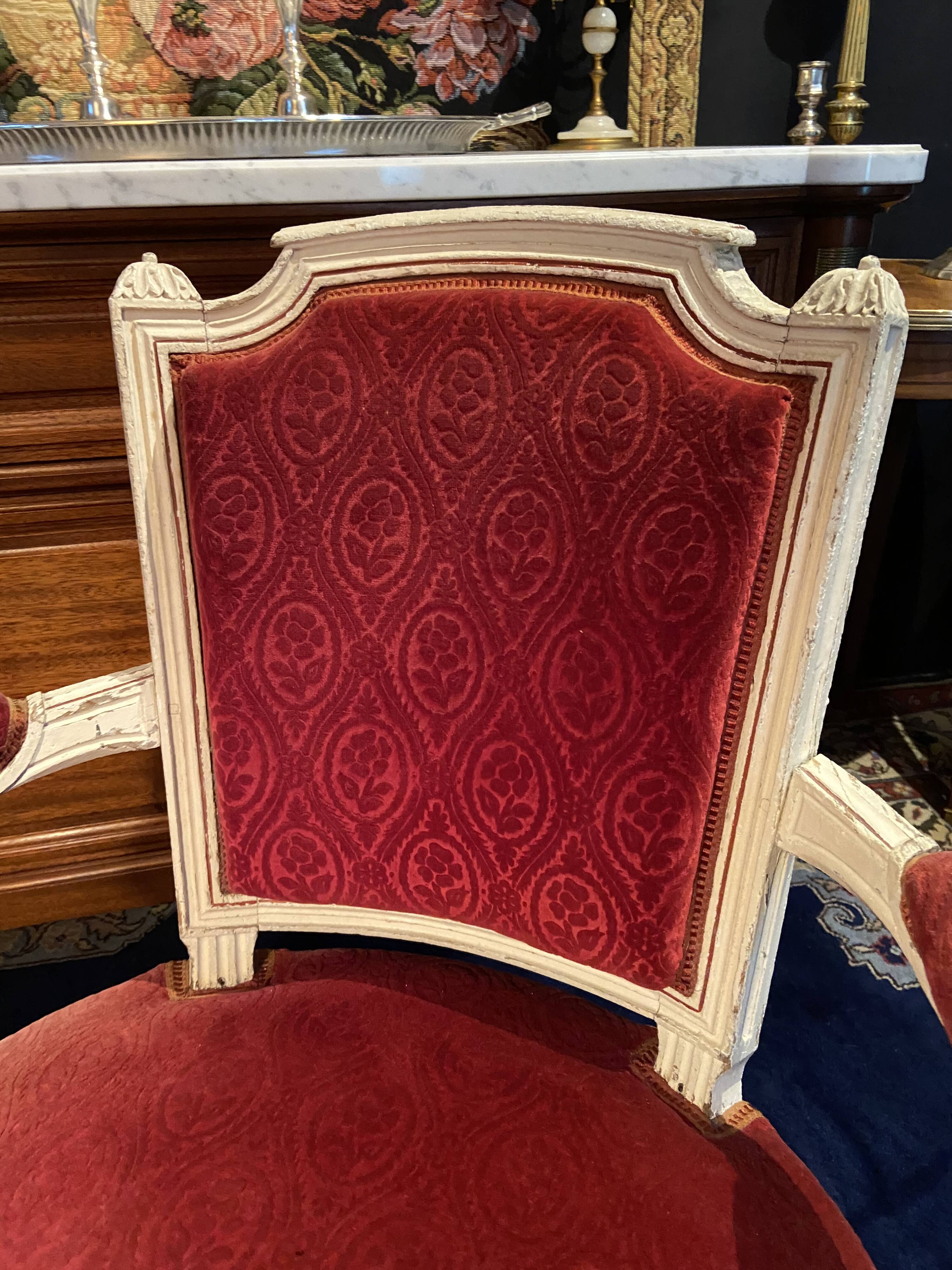 18th century Louis XVI red velvet cabriolet armchair
