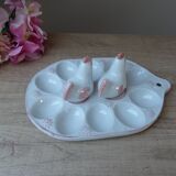 Old Vintage White and Pink Ceramic Egg Display Dish