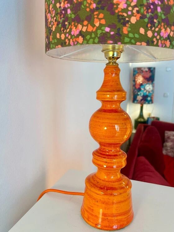 High vintage table lamp - 1970s - by Hustadt Leuchten - restored with a new shade