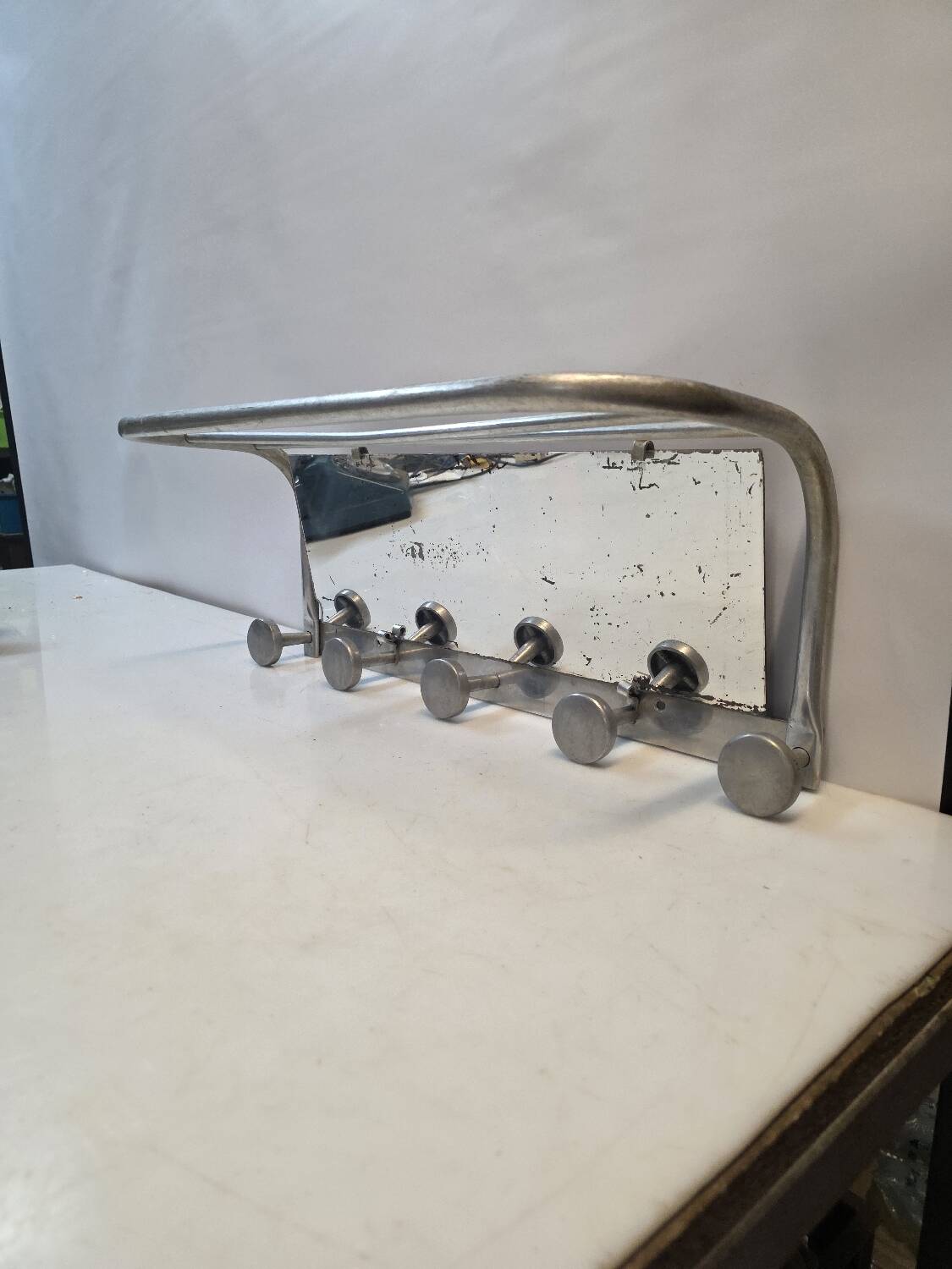 Antique aluminum coat rack with 5 hooks