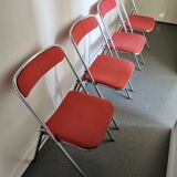 4 red and chrome folding chairs, Plichaise by Souvignet, France, 1970