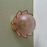 Vintage pink mother-of-pearl wall lamp with frosted glass globe