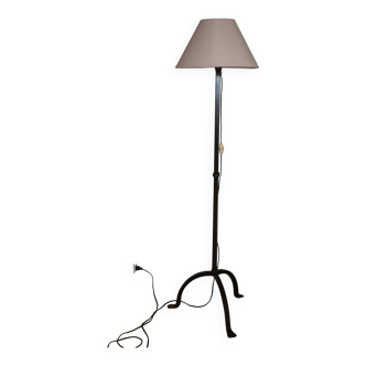 Brutalist cast iron tripod floor lamp