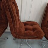 Set of 6 chrome velvet bucket chairs from the 70s