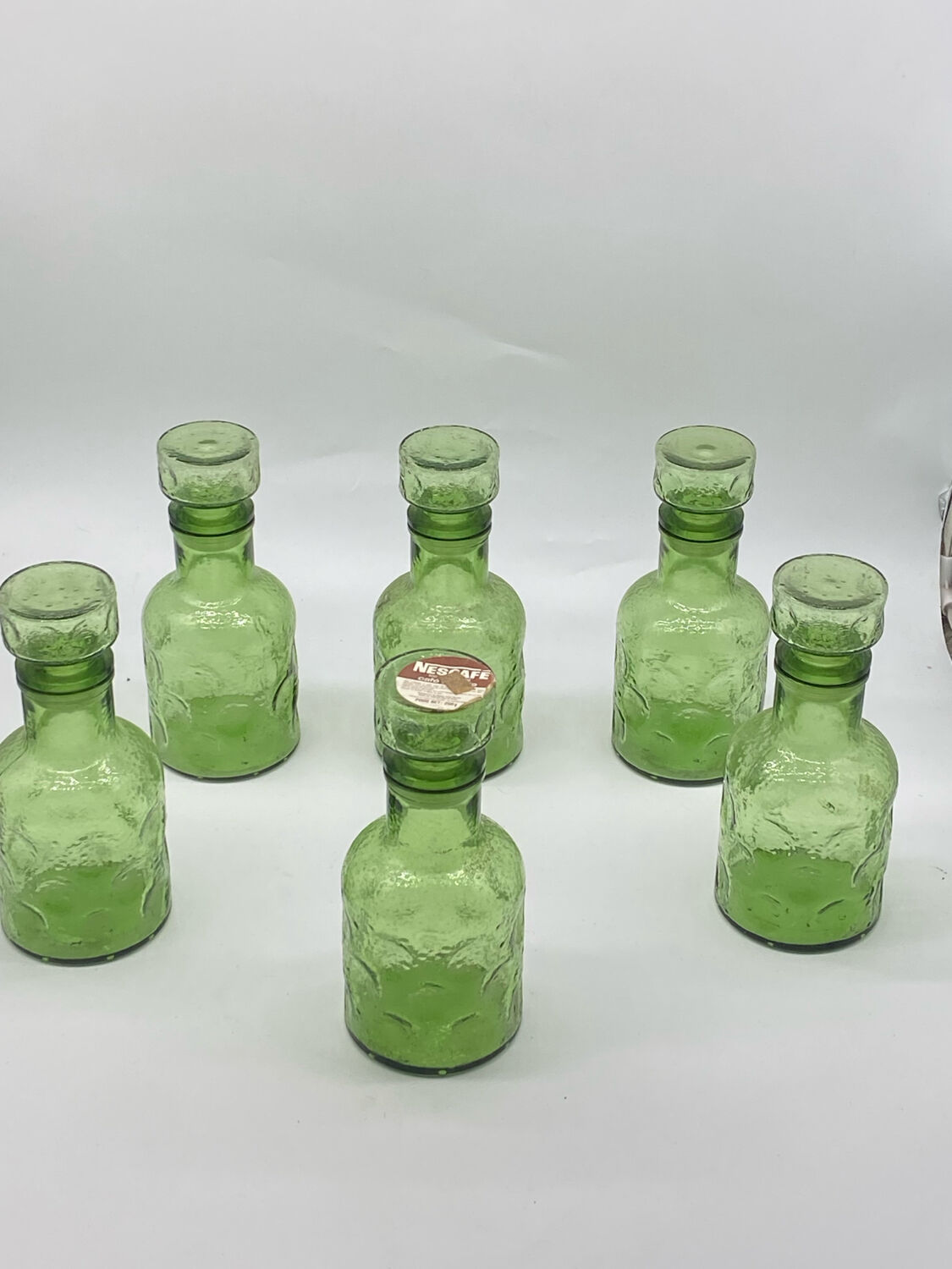 Vintage 1970 carafes / bottles / jugs, bubbled / textured glass