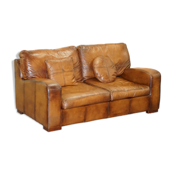 Hand-dyed leather vintage-style sofa