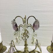 Pair of girandole lamps in bronze and crystal