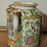 Chinese porcelain teapot Canton China 19th century with wicker basket
