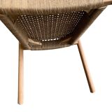 Solid wood chair with woven seat and armrests