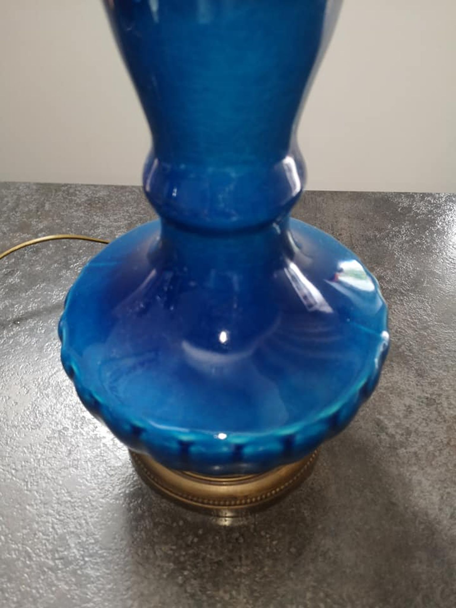 Old large ceramic lamp cracked globe + glass tube H 59 cm TBE