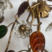 Floral chandelier Banci Firenze with 6 lights, coloured glass and gold metal.