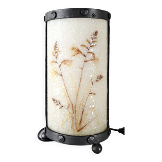 Wrought iron lamp and Perspex lampshade with herbarium decor