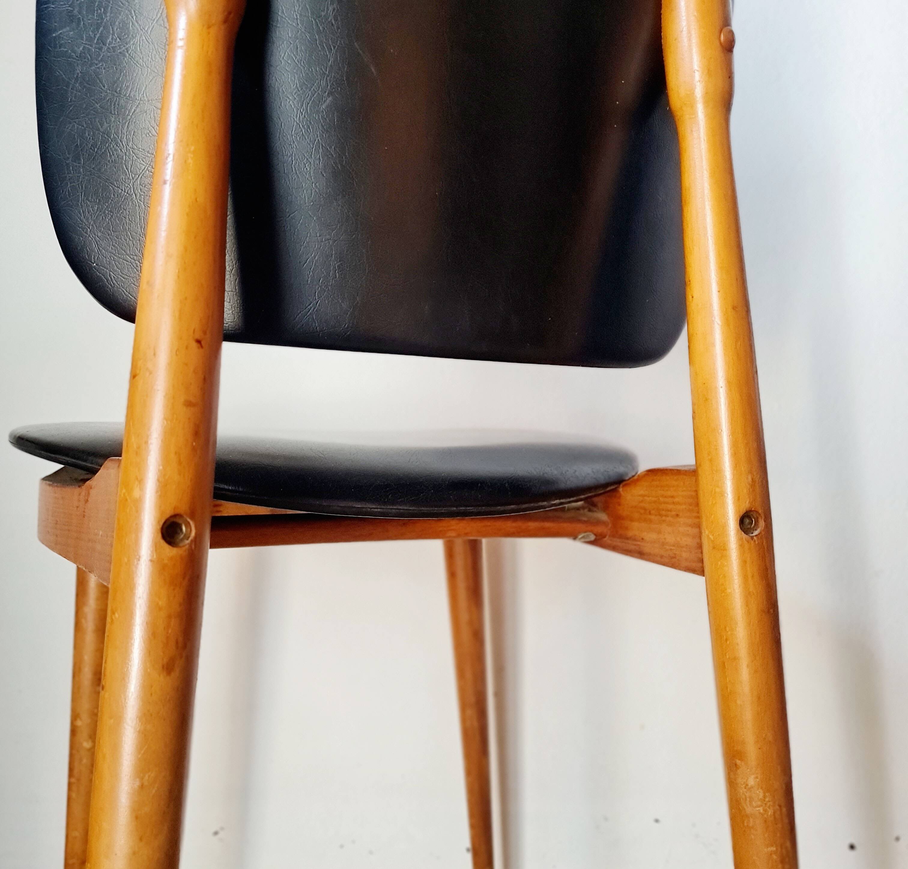 Pair of vintage 1960 chairs – Tapered legs & Black faux leather