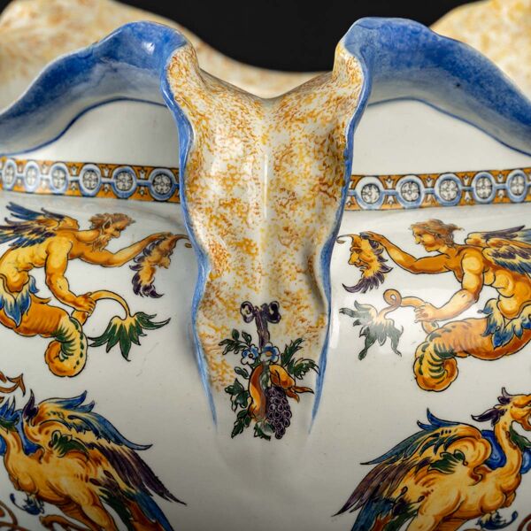 Cache pot ancien - faïence de gien - décor renaissance italienne - xixème siècle