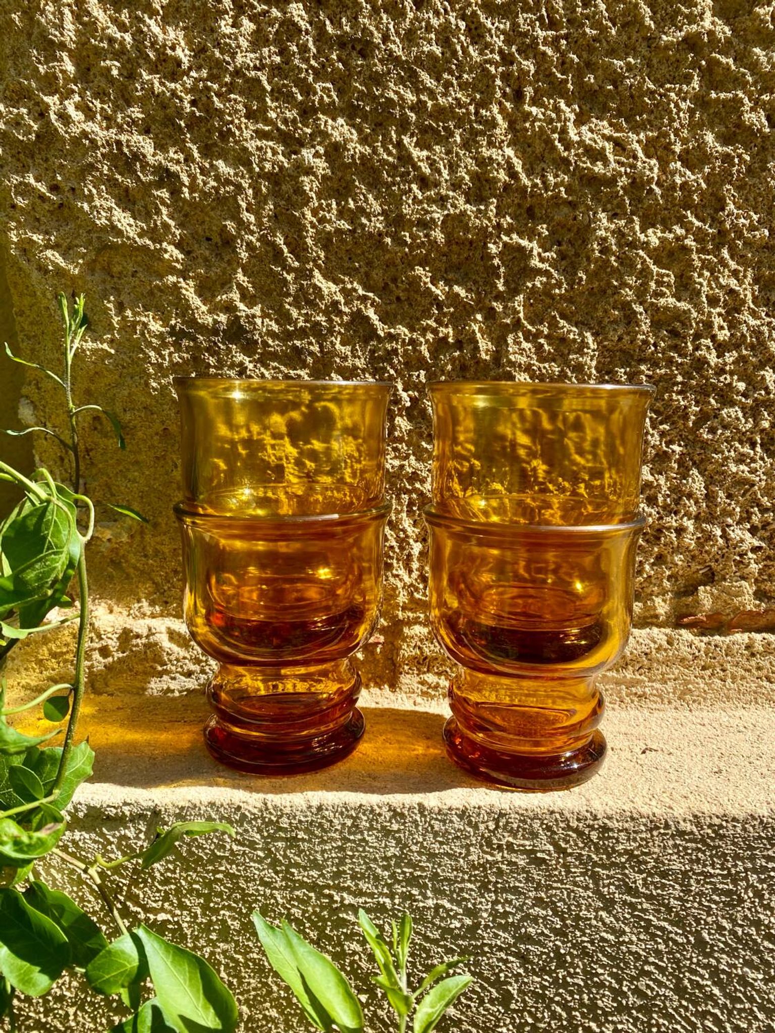 4 vintage Pernod amber glasses