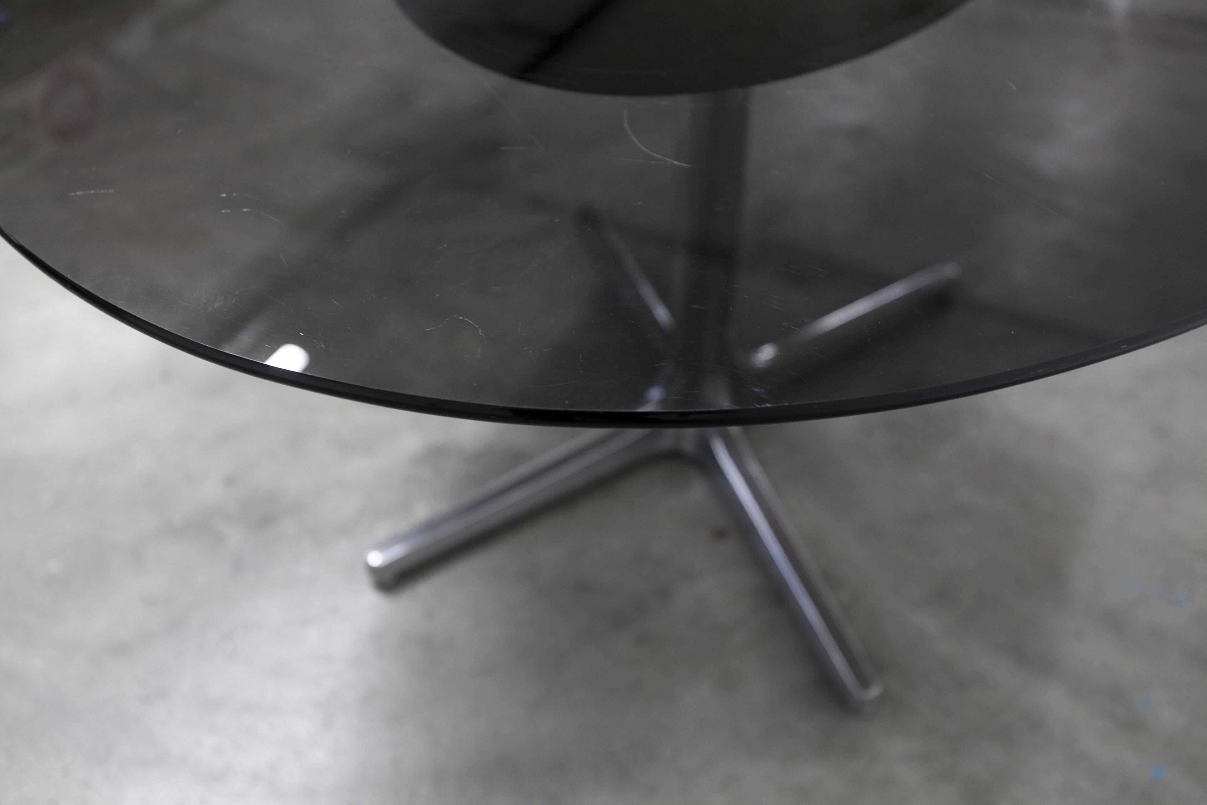 Roche Bobois oval table 1970 smoked glass chrome legs 152x117 cm