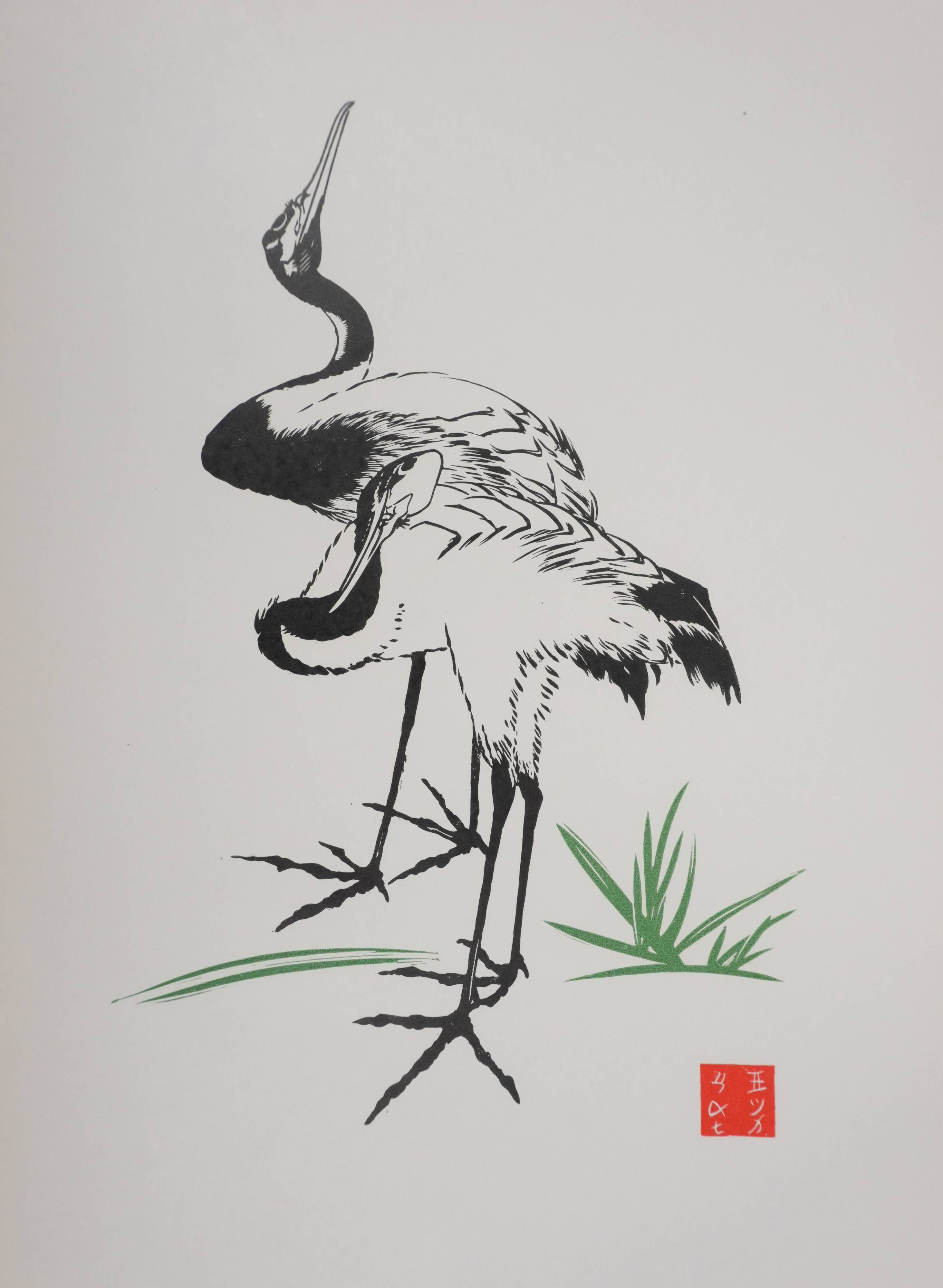Mokuchu URUSHIBARA: Japanese print, The White Herons, Woodblock print