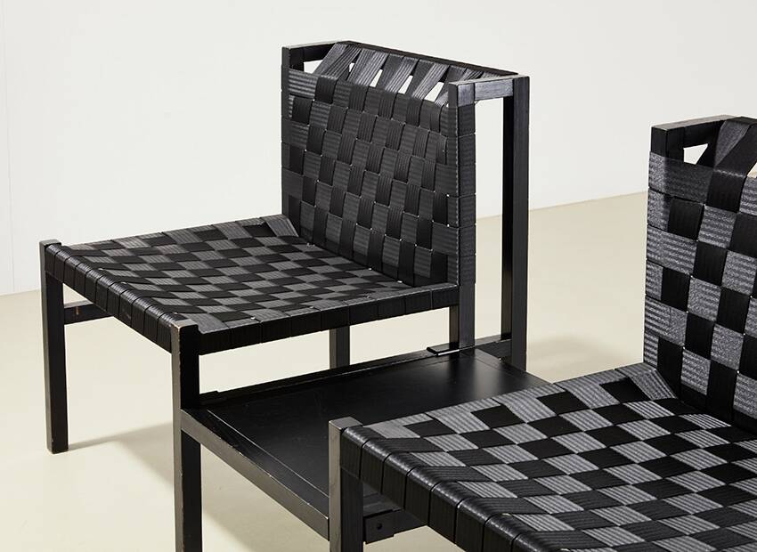 Gijs bakker Pair of Seatbelt Lounge Chairs + Side Table for Castelijn 1978