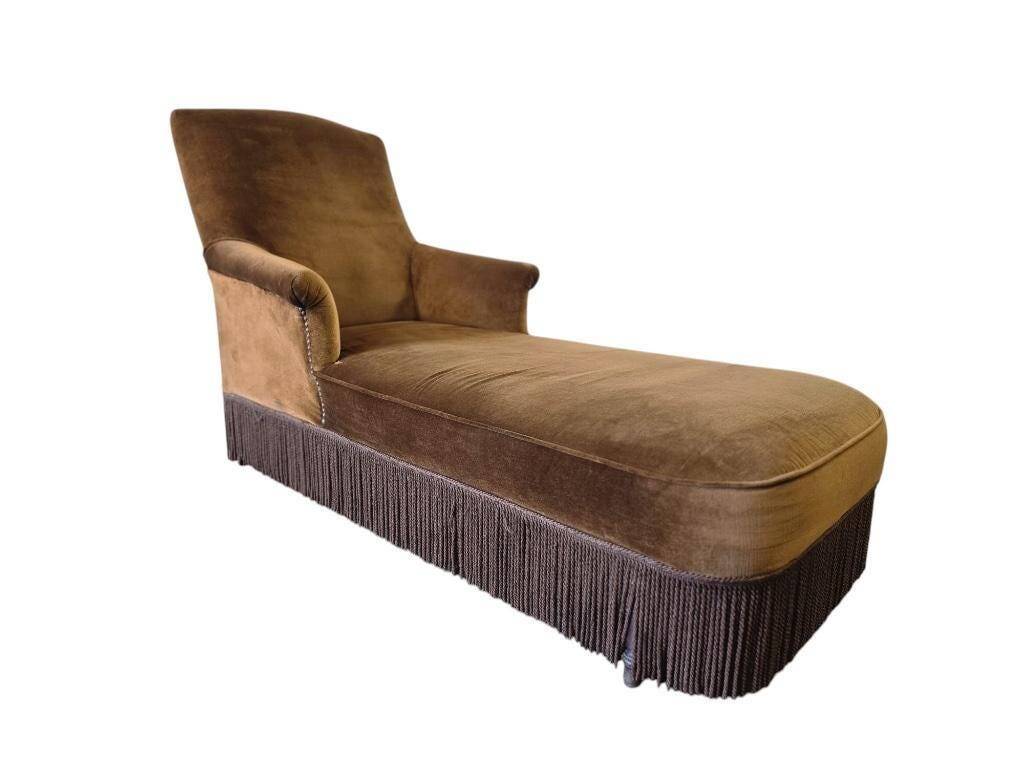 Chaise longue vintage / fauteuil / méridienne avec franges