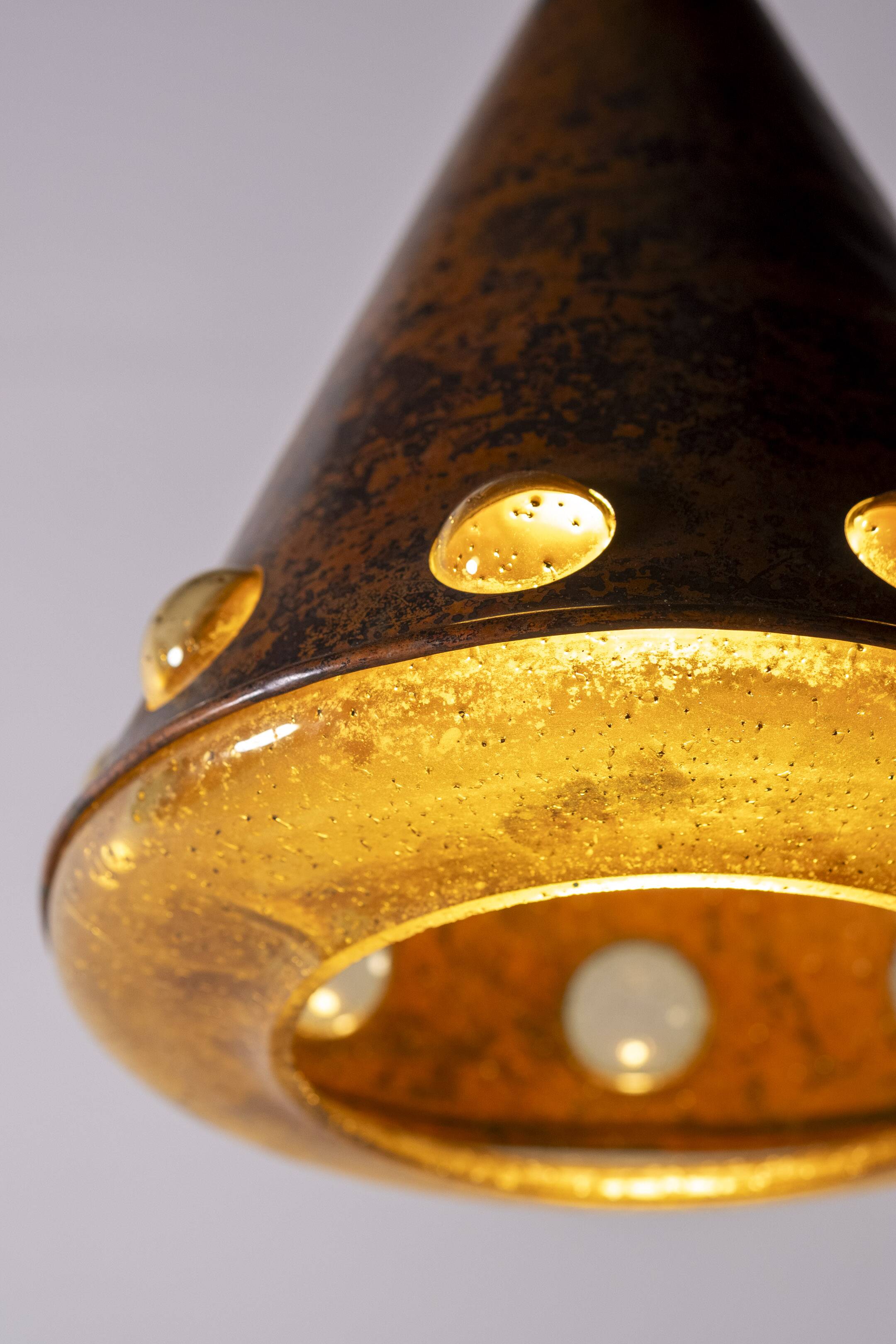 Nanny Still Copper Glass Brutalist Cone Pendant, RAAK, 1960s