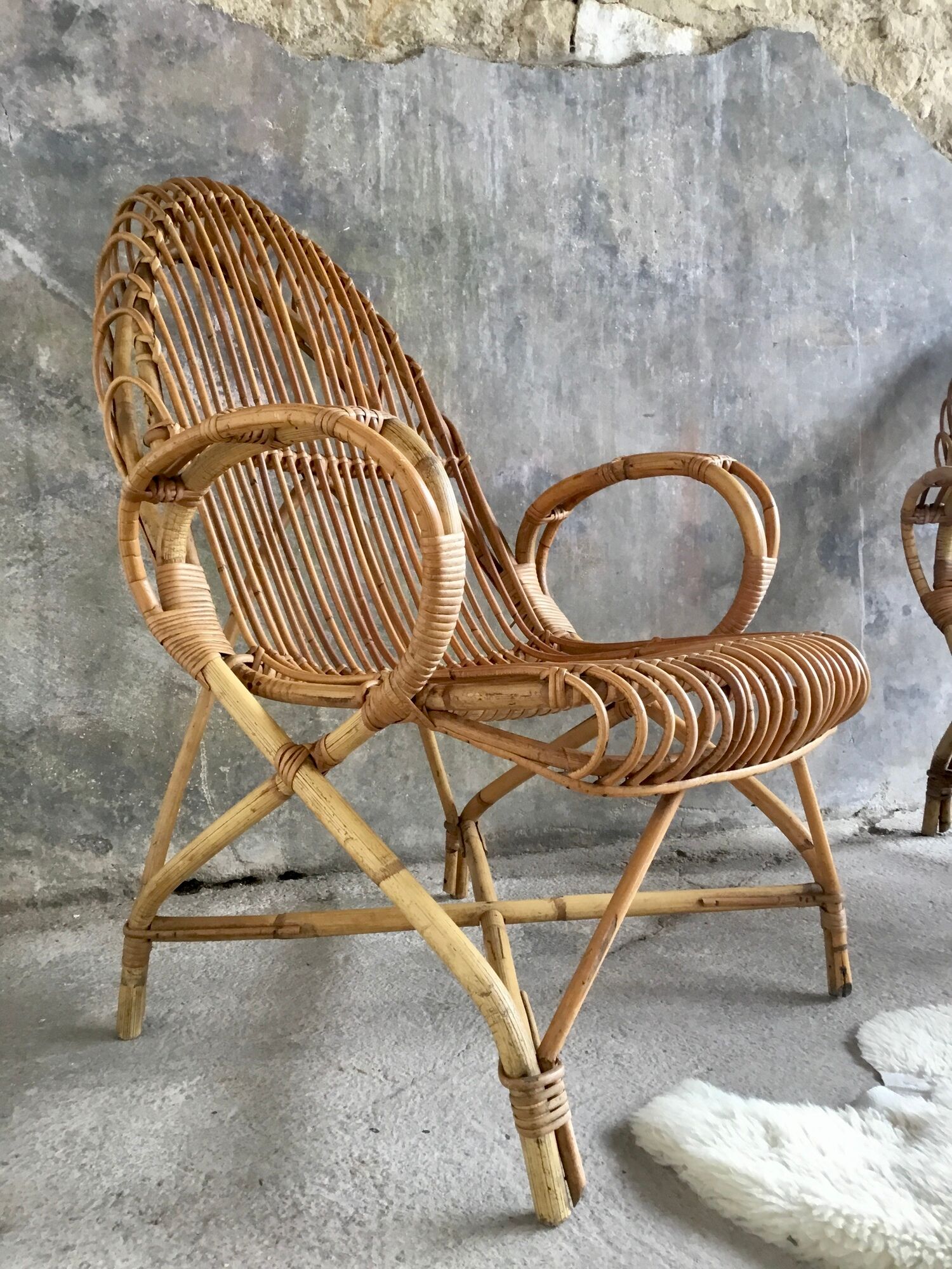 Rattan armchair with armrests - vintage 1960