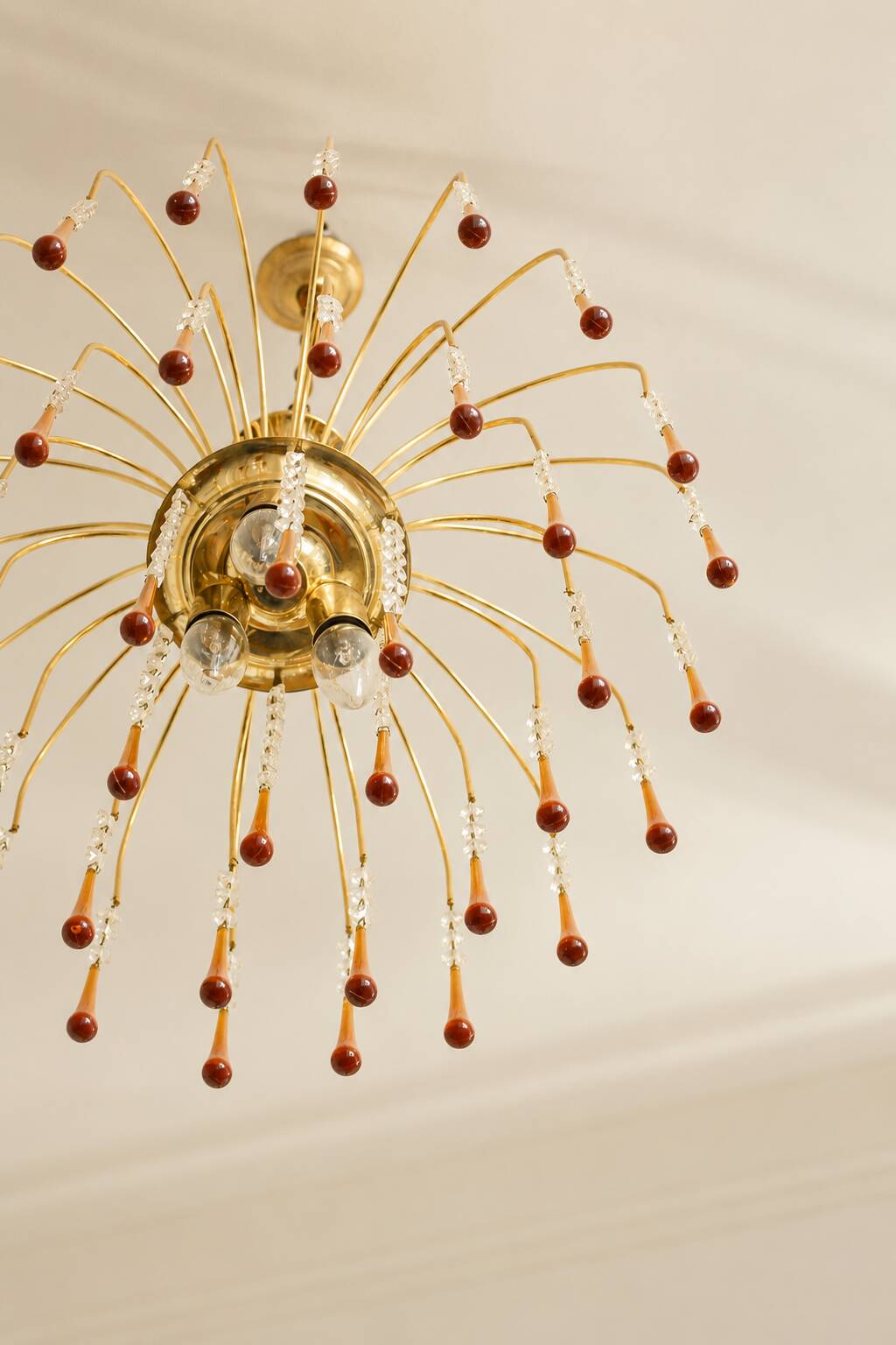 Vintage chandelier with amber pendants, Murano style.