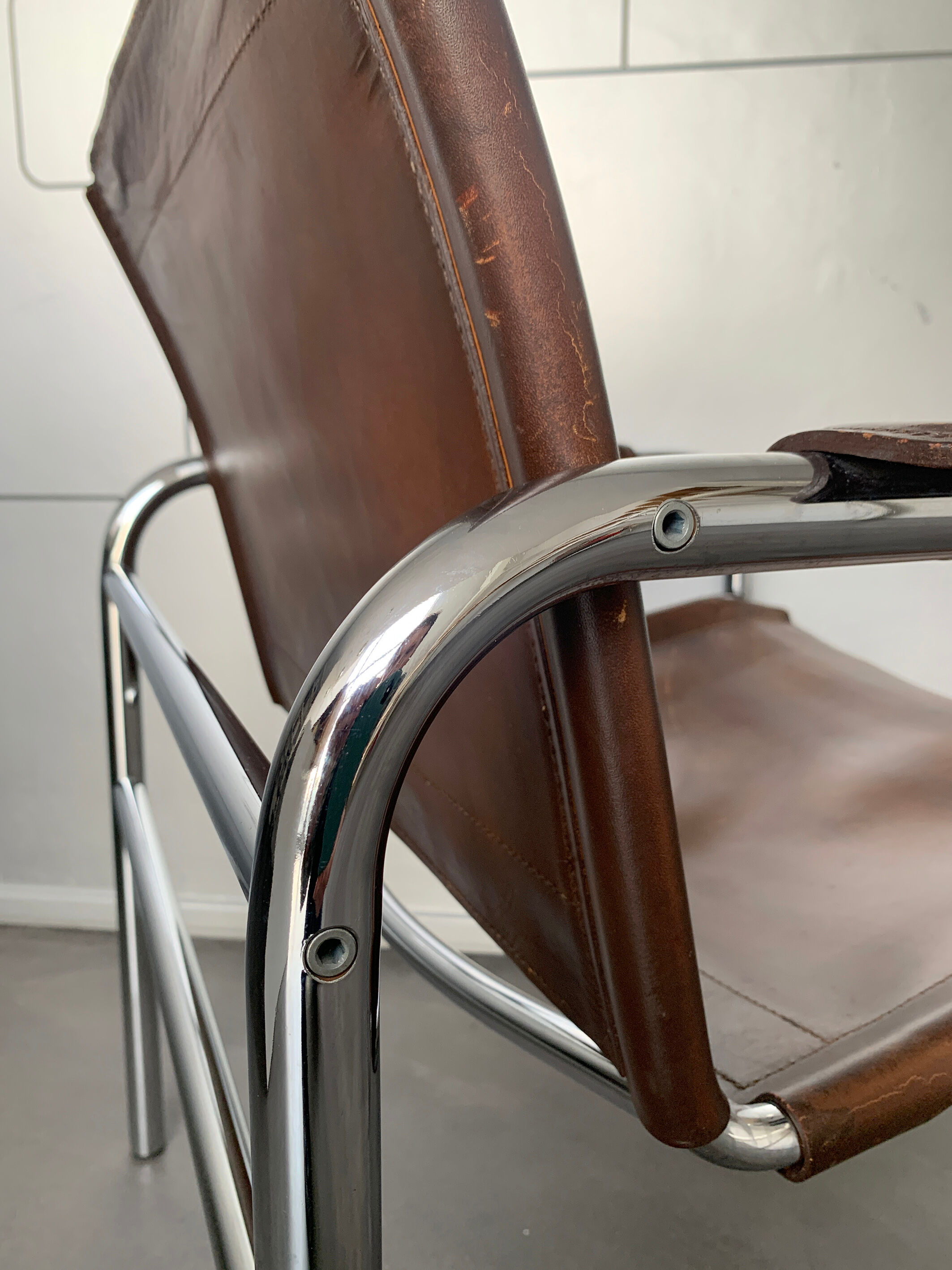 'Klinte' armchair for Ikea, chrome & leather design Tord Bjorklund 1970s chair