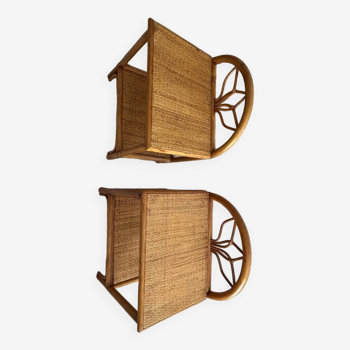 Set of two vintage rattan bedside tables