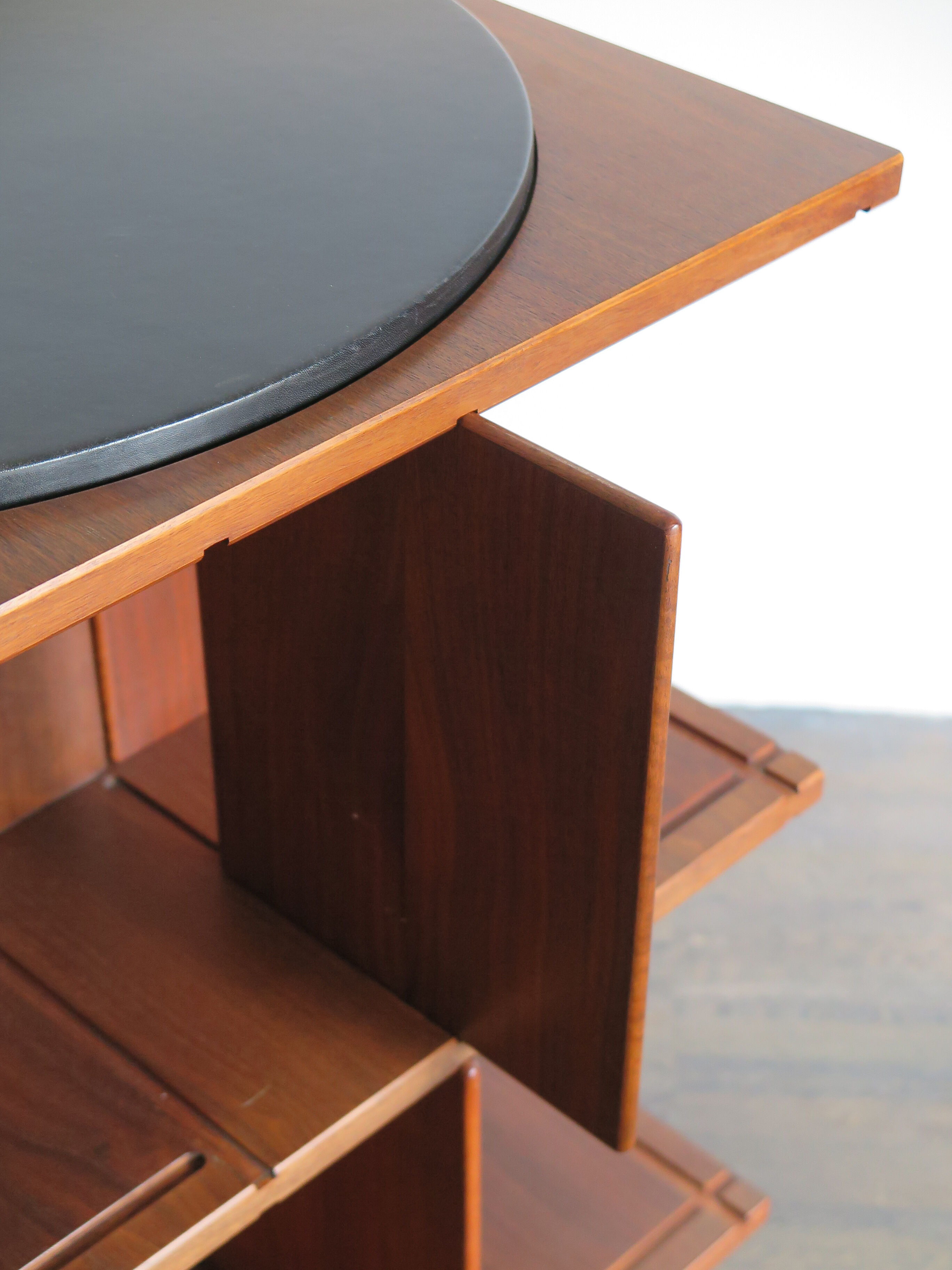 Gianfranco Frattini for Bernini italian wood leather swivel bookcase 1960s