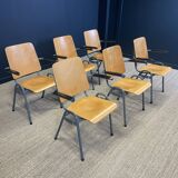 Lot de 6 fauteuils école dossier haut bois pieds gris anthracite Pays-Bas