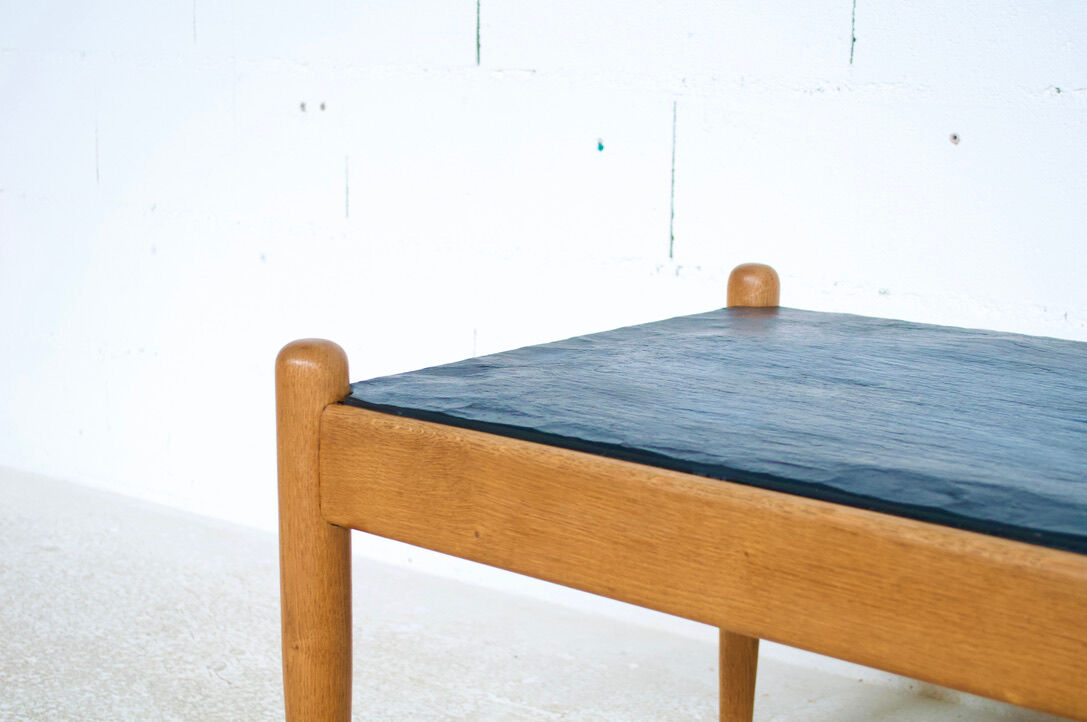 Scandinavian coffee table oak and slate 60's