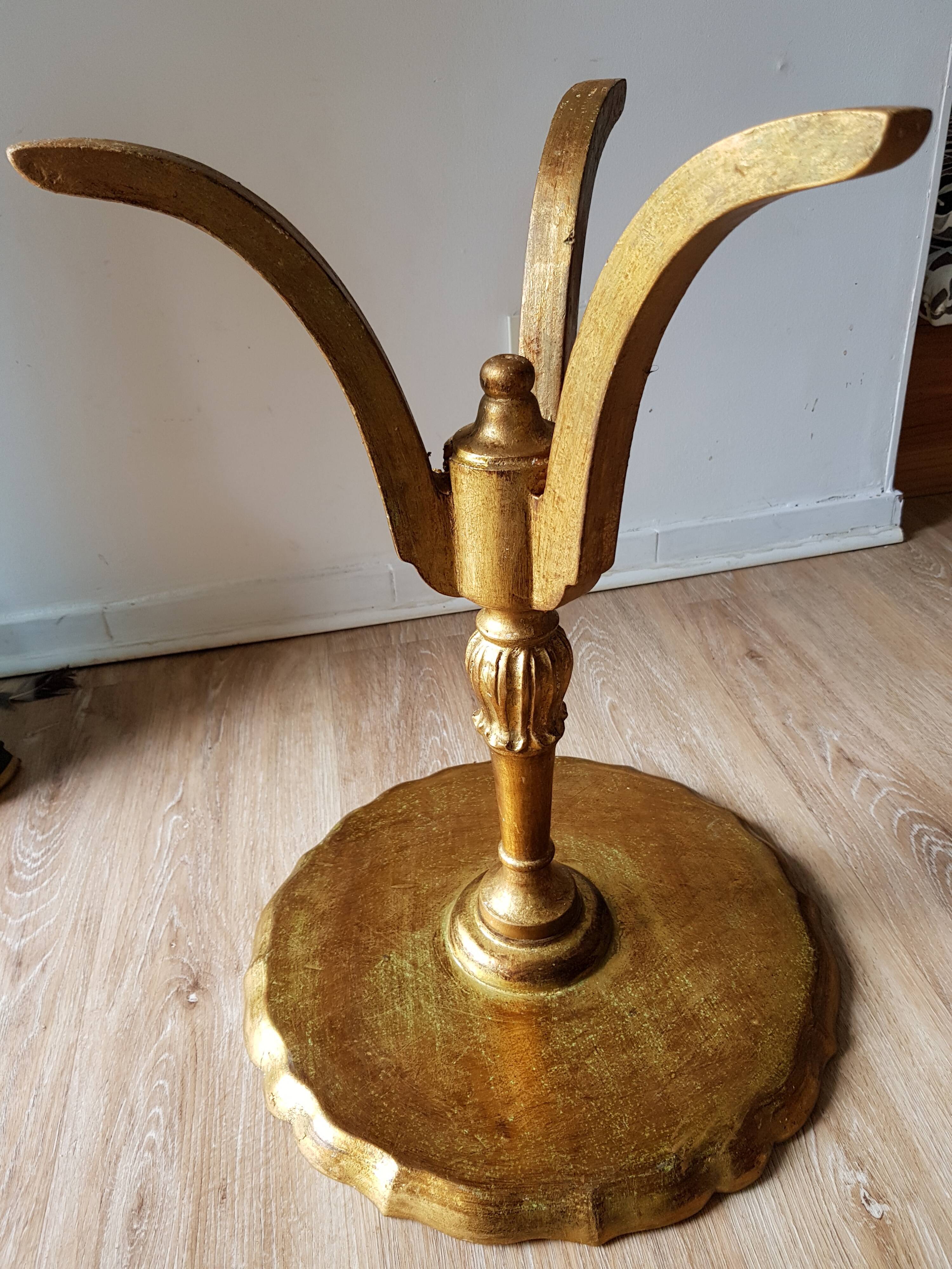 Golden wood tripod pedestal table
