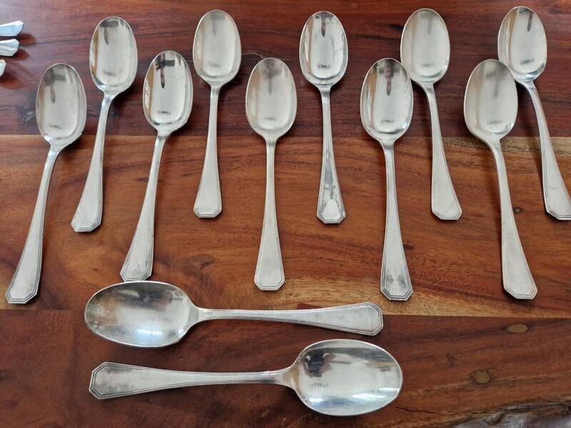 Christofle - Set of 12 America pattern table spoons - Design by Luc Lanel - Silver-plated metal