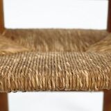 Low fireplace chairs, French, wood and straw set of 2