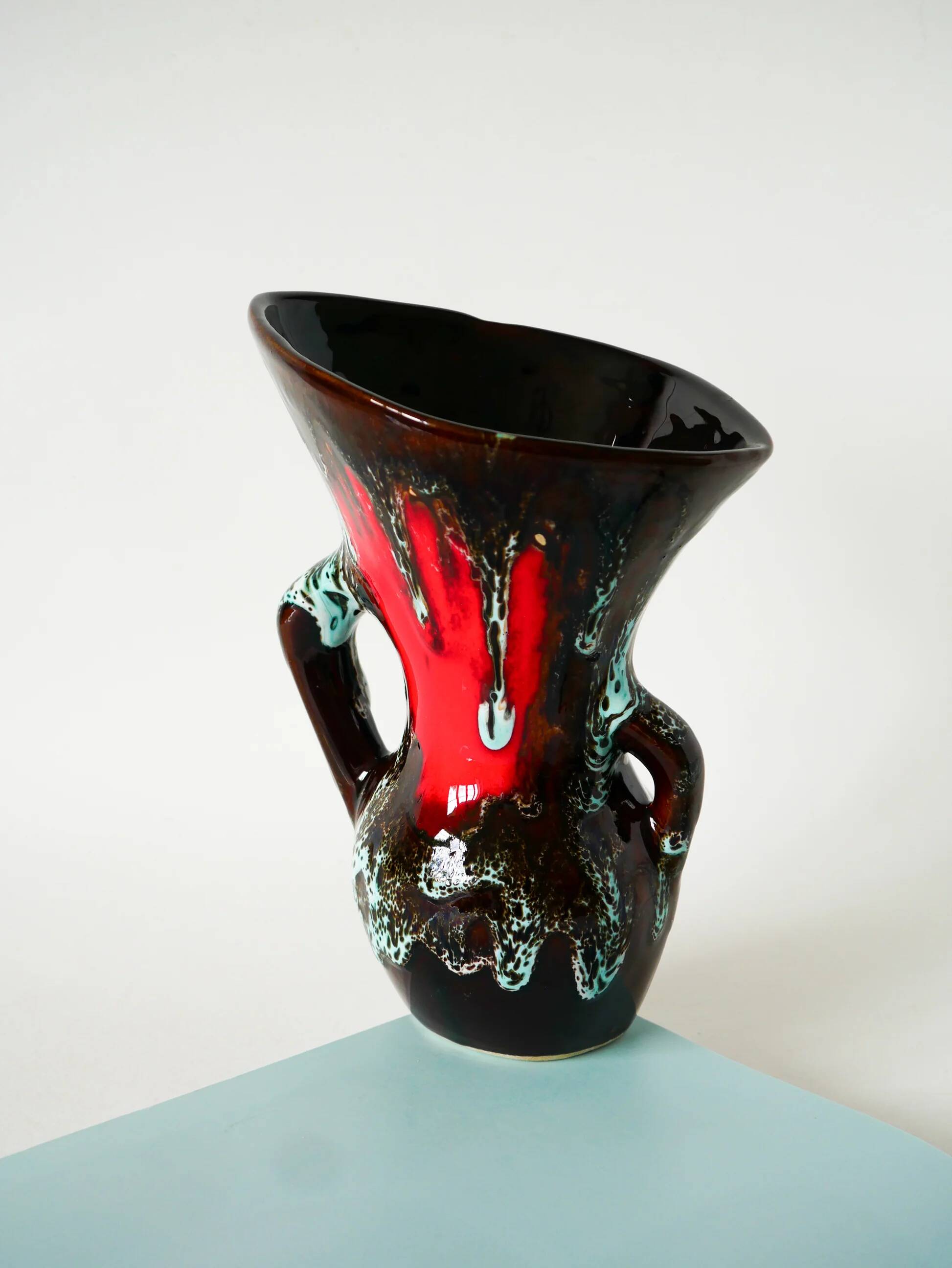 Ceramic vase, brown & red, 1970