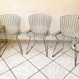 Pair of Harry Bertoia chair for Knoll vintage chrome steel 80s