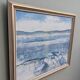 Vintage mid century framed oil painting, abstract coastal landscape - icy winter