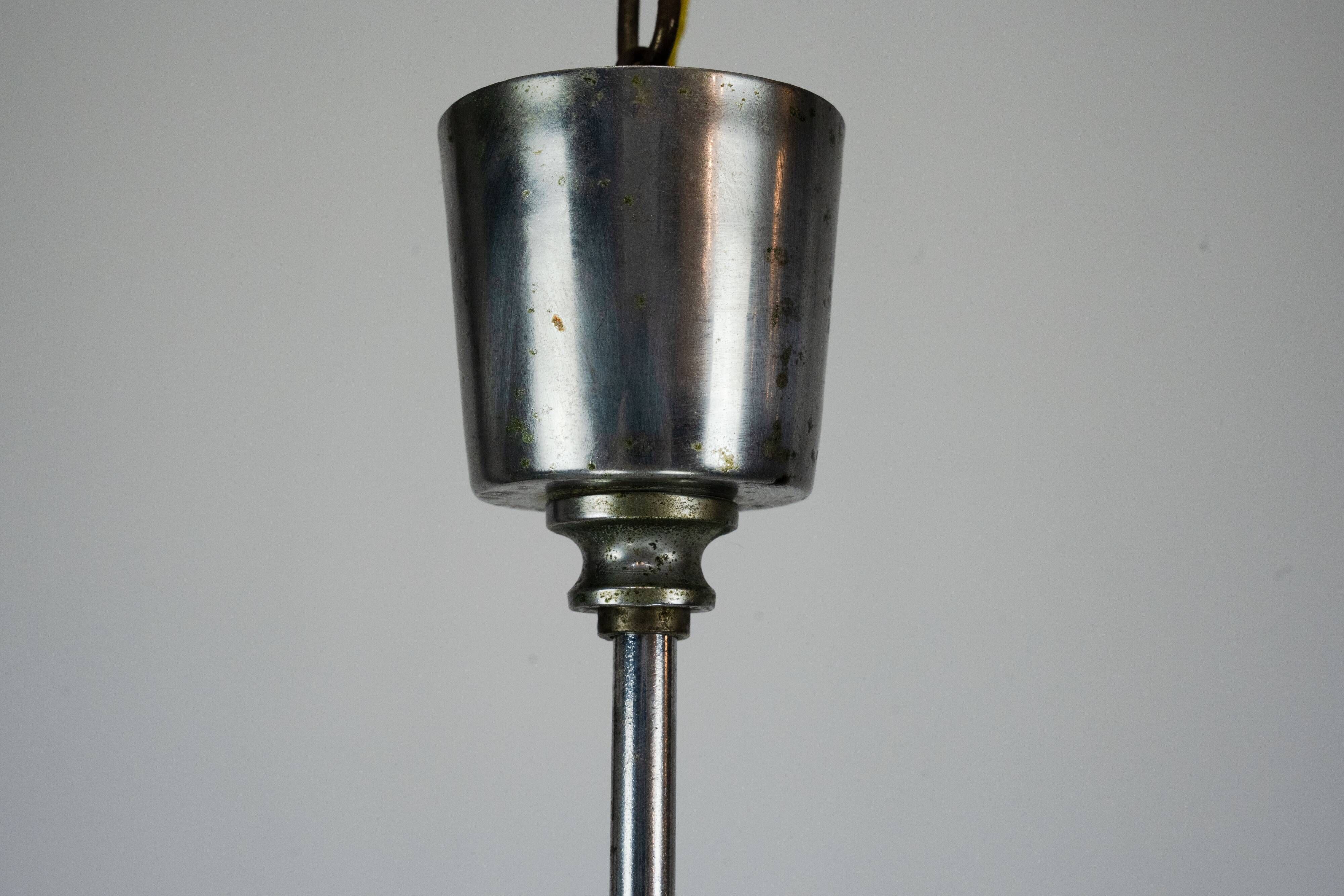 1930s Italian Art Deco Pendant Light with Etched Glass and Amber Globe