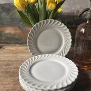 Set of 6 antique twisted white porcelain plates, a beautiful timeless classic.