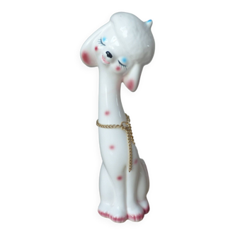 Chic ceramic dog statue with pink polka dots, vintage decorative dog from the 1970s