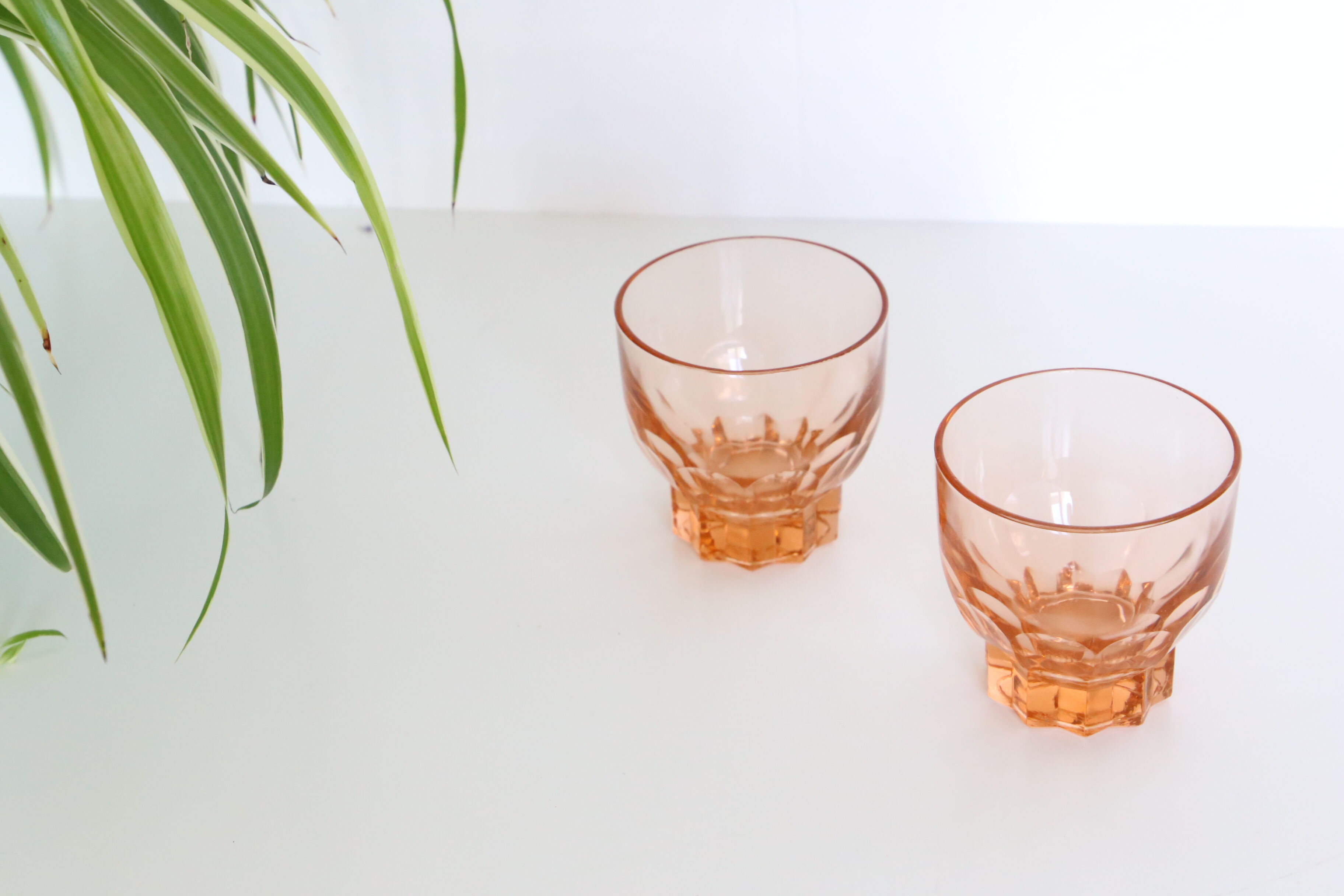Duo of pink water glasses, 1950