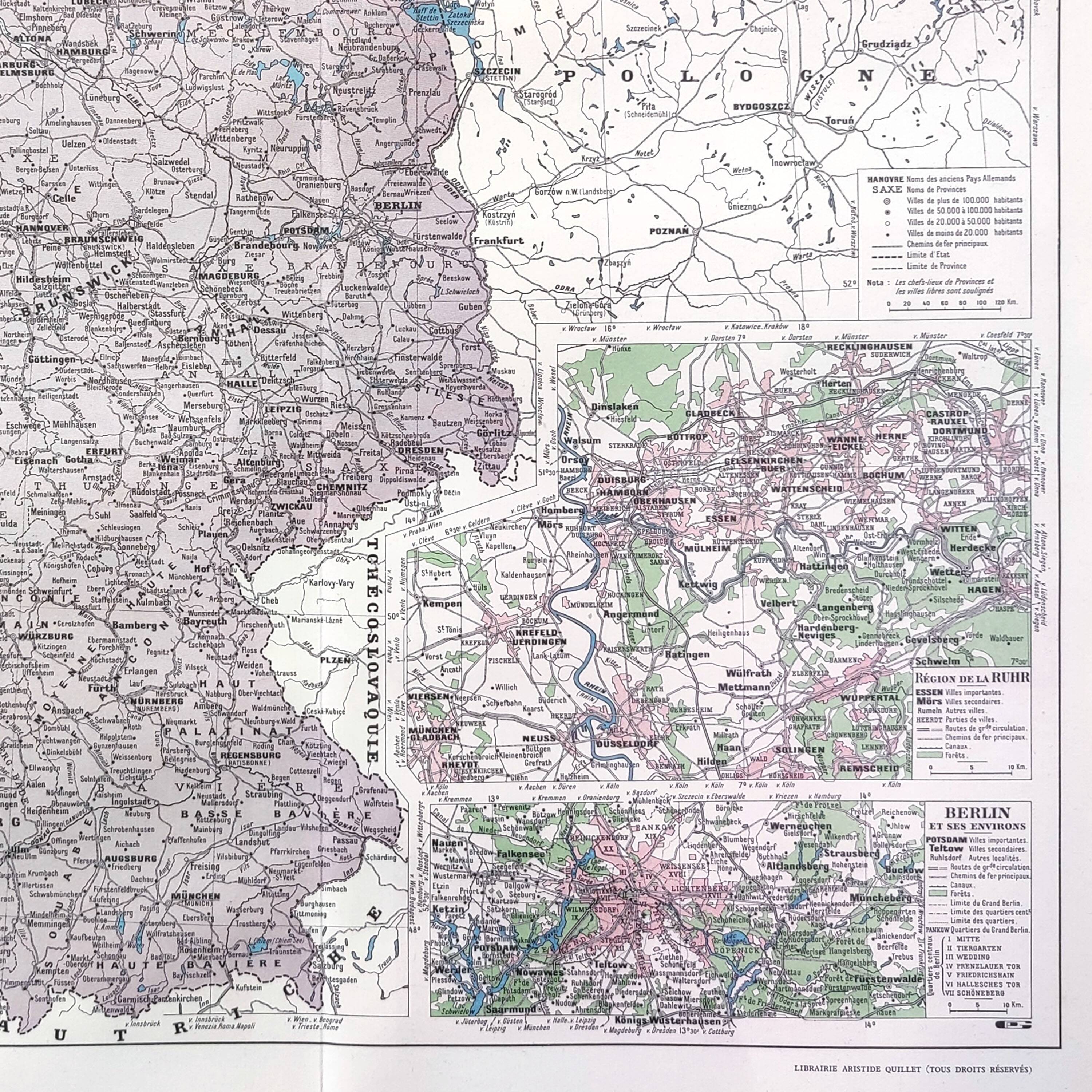 Old Germany map 43x43cm from 1950