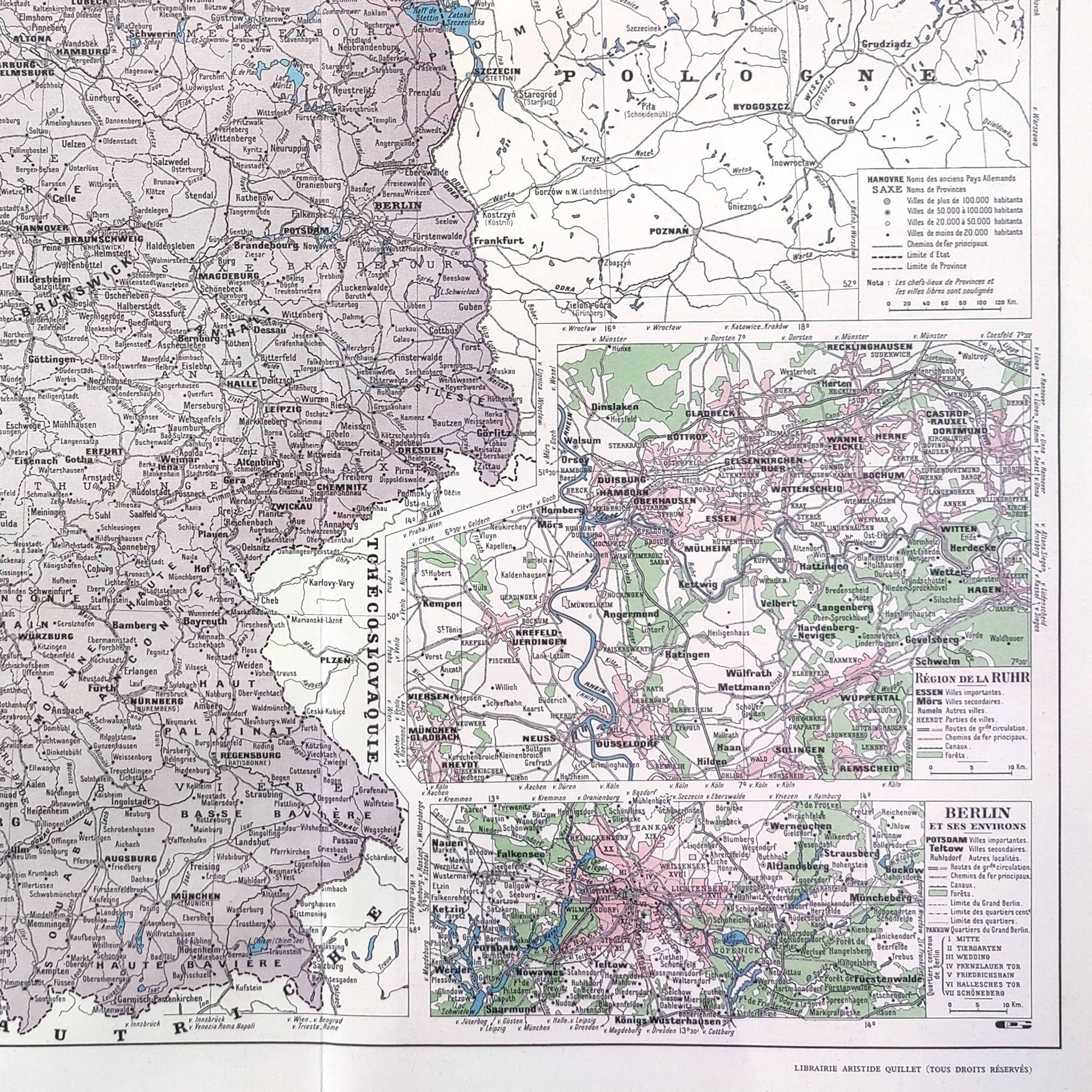 Old map of Germany 43x43cm from 1950