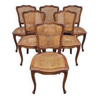 Série de 6 chaises style Louis XV en cannage