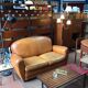 Vintage fawn leather club sofa