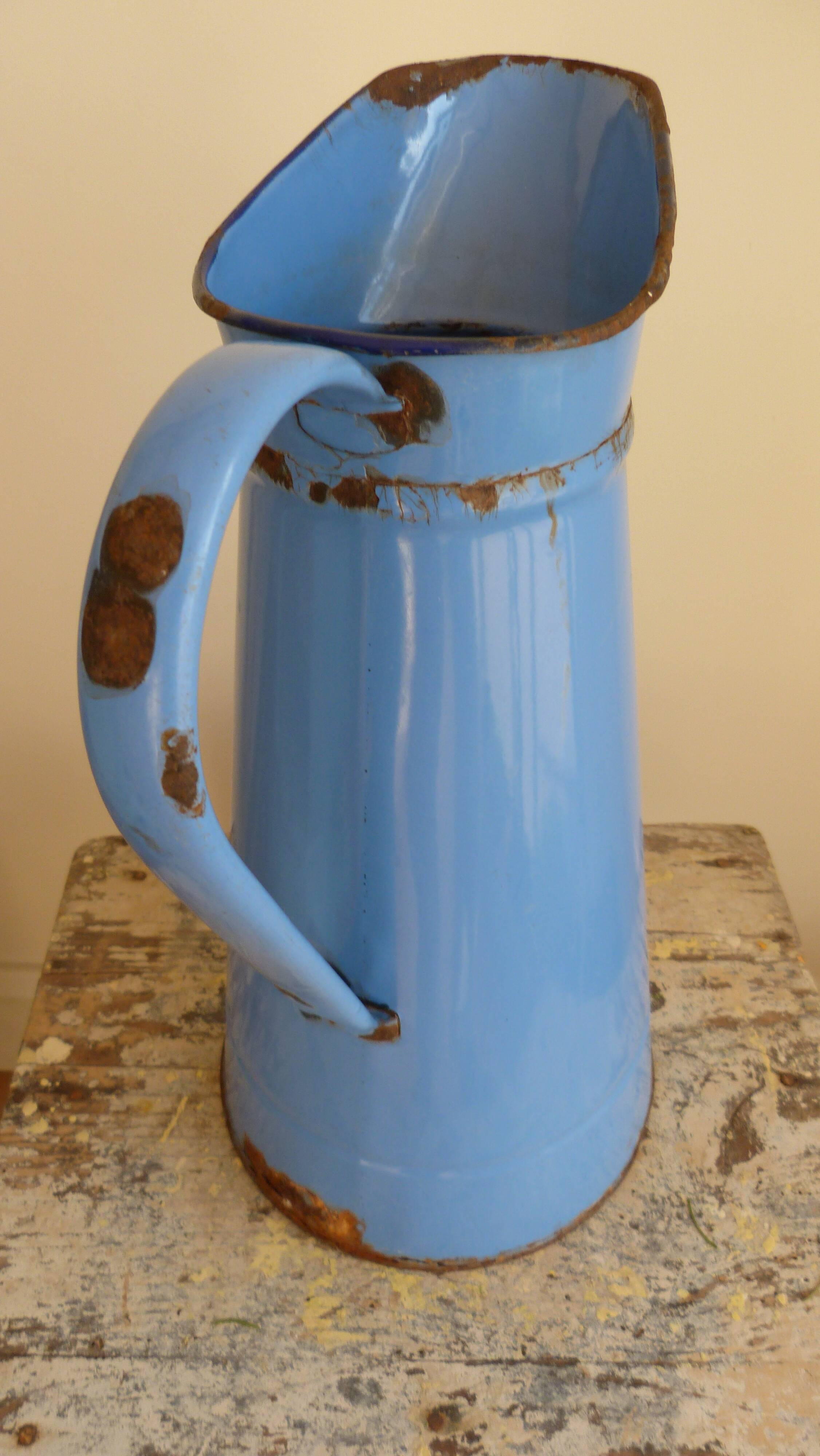 Old blue enamelled broc