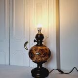 Electrified oil lamp in bronze and hand-painted Gien earthenware