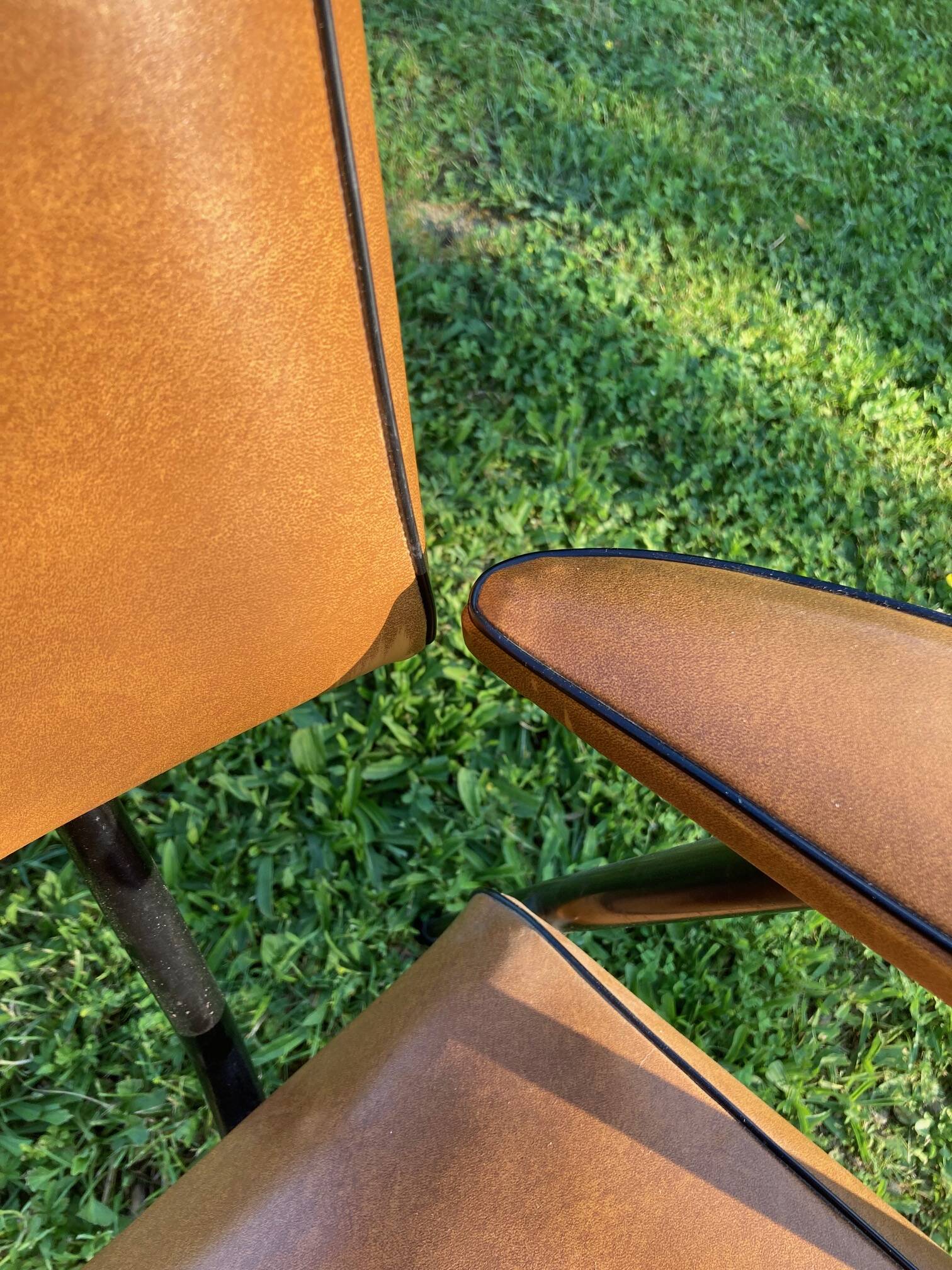 Rare light brown leatherette armchair, by "Colette Gueden", designer from the 50s